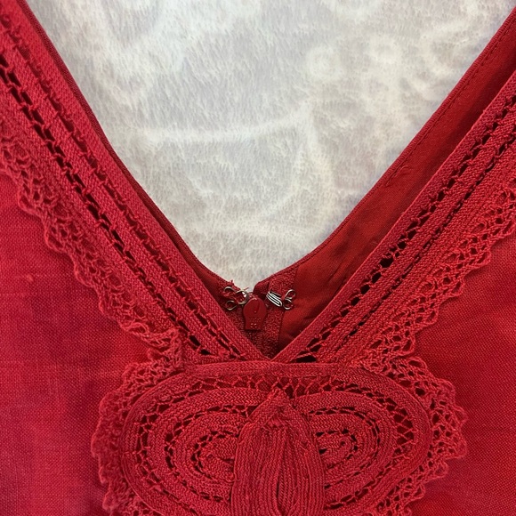 H&M RED DRESS DRESSY CLASSY MIDI APPLIQUÉ 12 L EUC - Picture 5 of 11